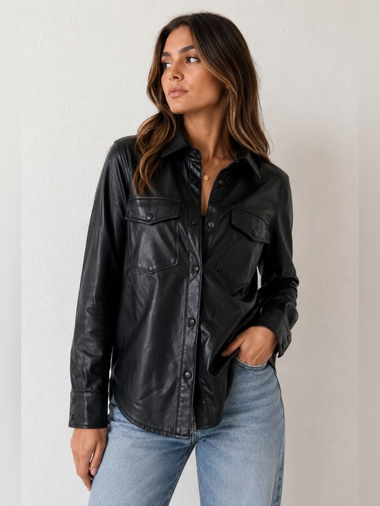 Na-Kd Jackets & Blazers - NA-KD Women’s 34 Extra Small Black Faux Leather Shirt Jacket Shacket
